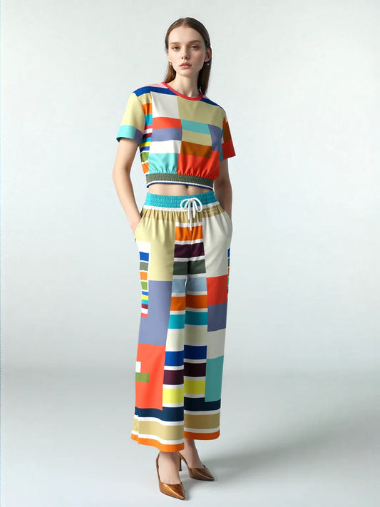 76 United Colorblock Stripe Eco-Poly Wide Leg Pants