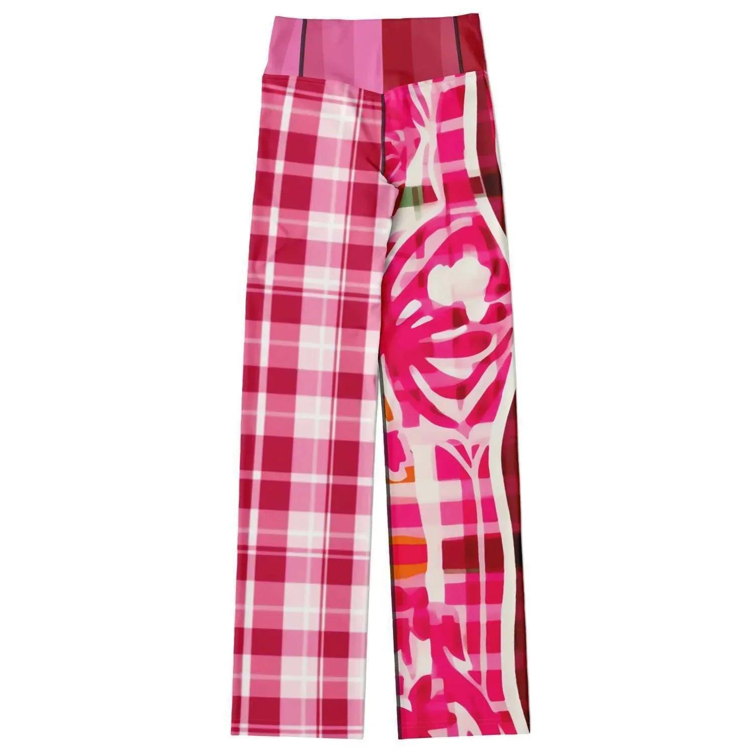 Cabbage Rose Pink Floral Plaid Flare Leggings