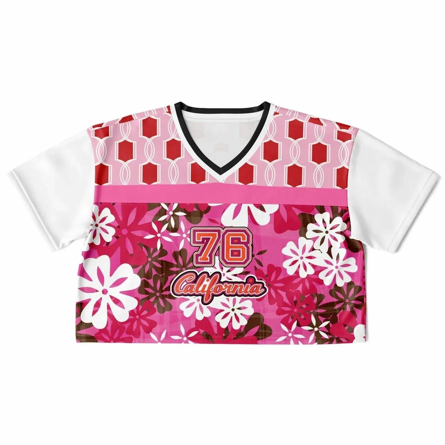 1976 California Pink Carnation Explosion Eco-Poly V-Neck Crop Jersey