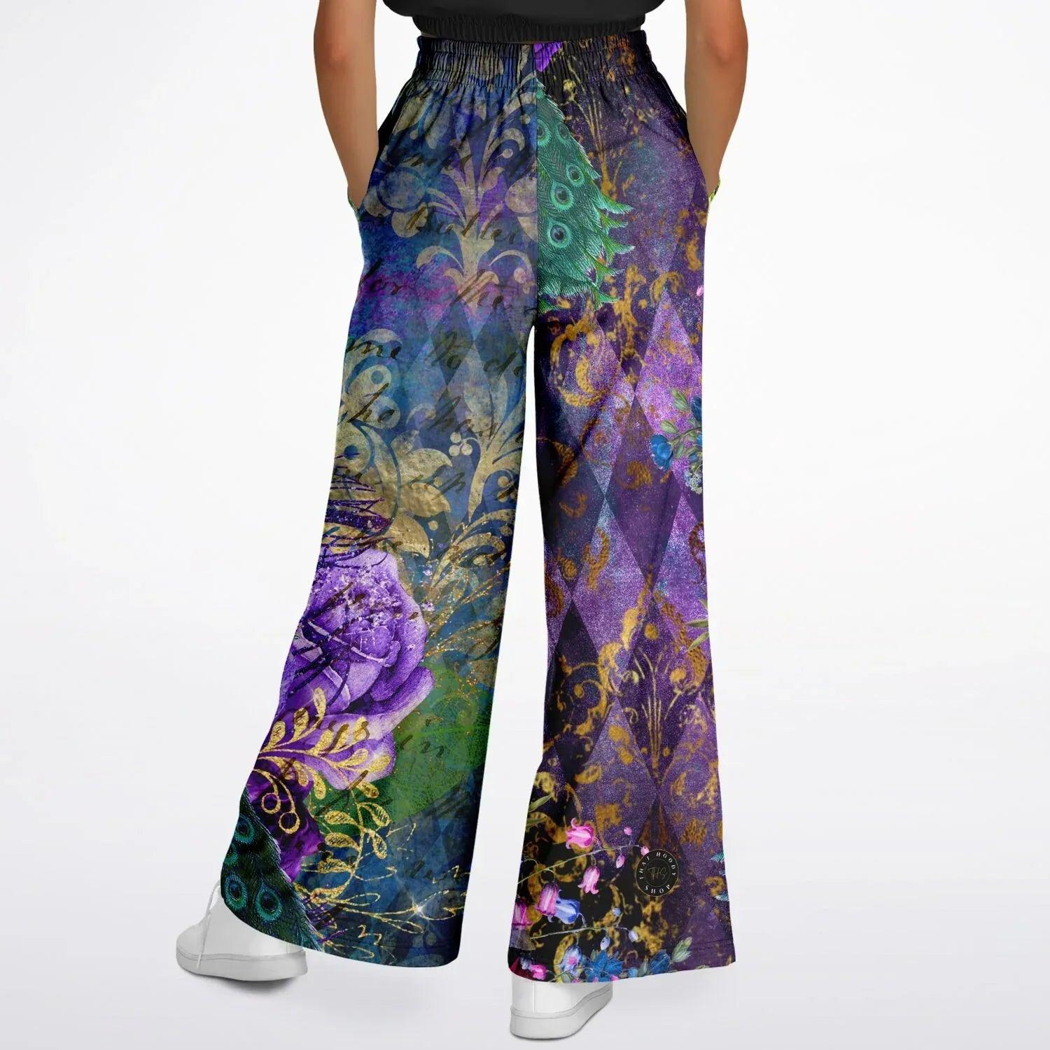 Purple Fusion Peacock in Bloom Eco-Poly Wide Leg Pants