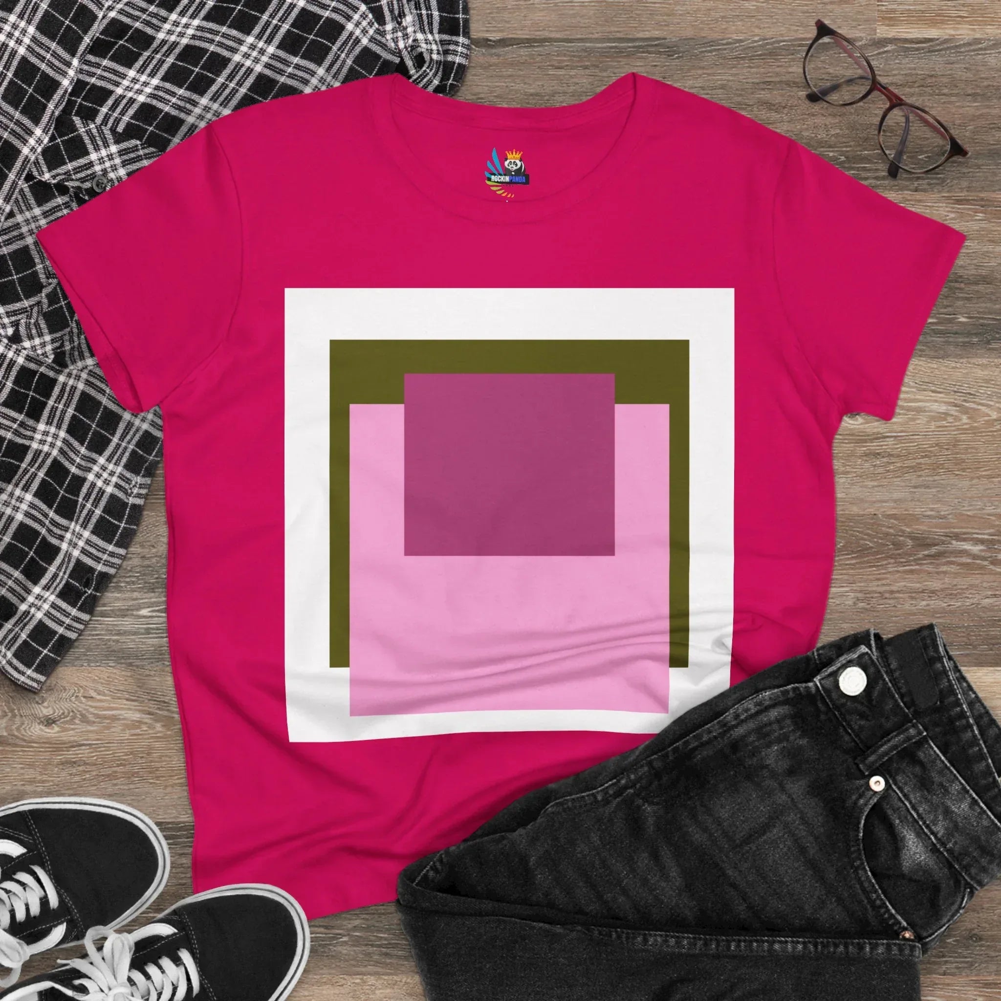 T-Shirt - Pink Rose Granny Quadruple Square Women&