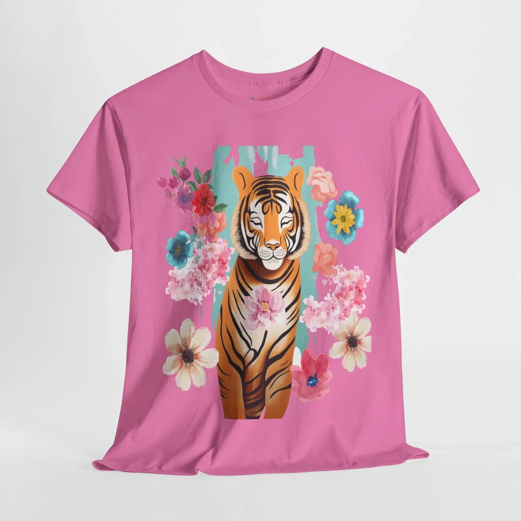 Tiger at Peace in Flowers Heavyweight Unisex Tee