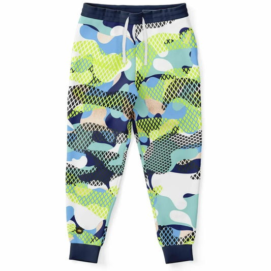 Blue and Lime Eco-Poly Camo Joggers