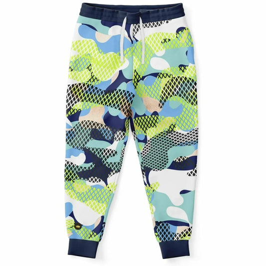 Blue and Lime Eco-Poly Camo Joggers