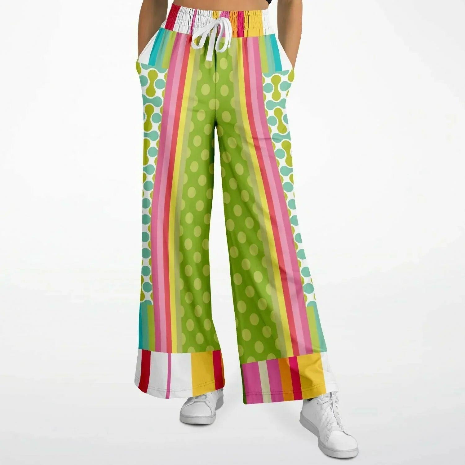 Green Anjou Pear Hobo Patchwork Eco-Poly Wide Leg Pants