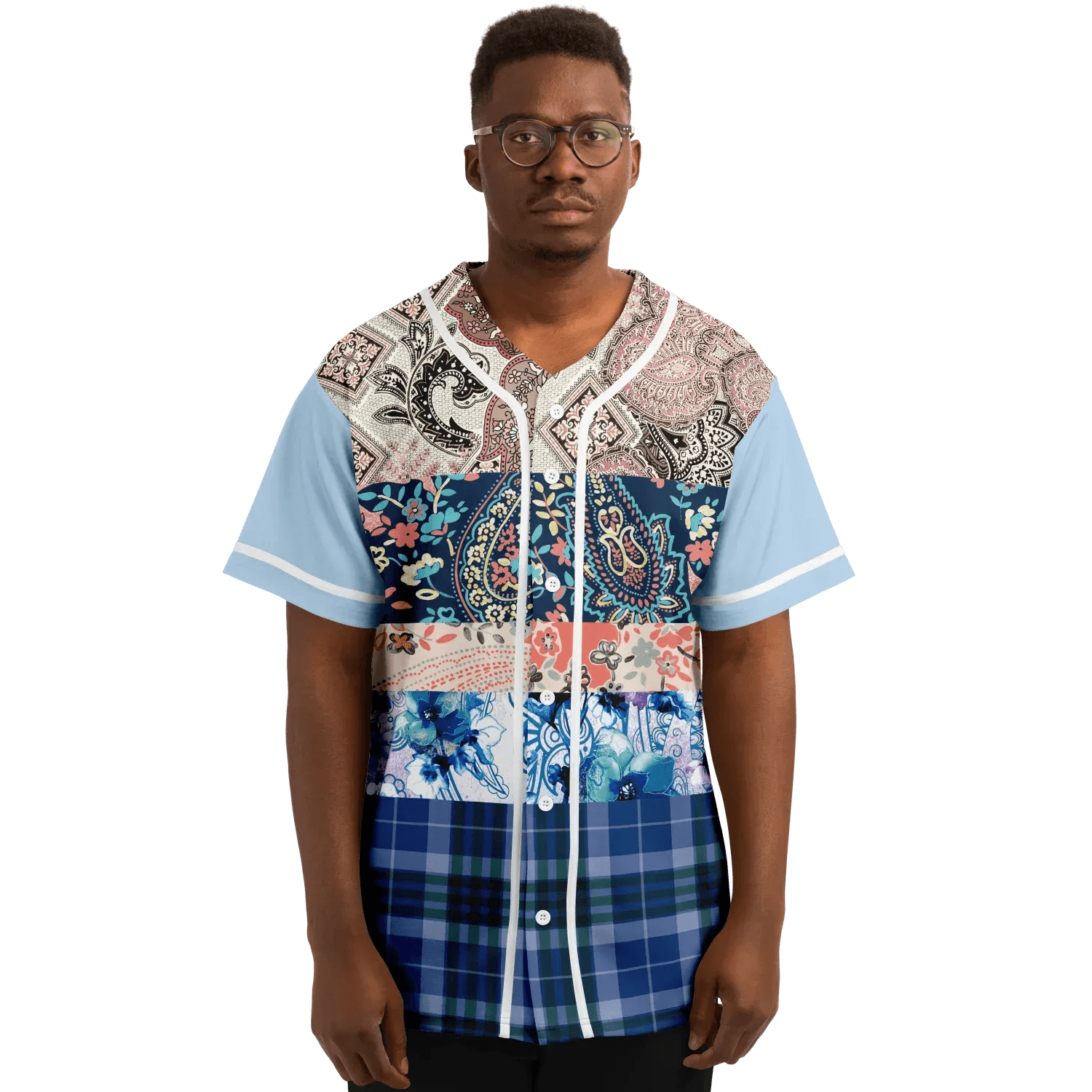 Dolores Park Paisley Print Short Sleeve Eco-Poly Baseball Jersey