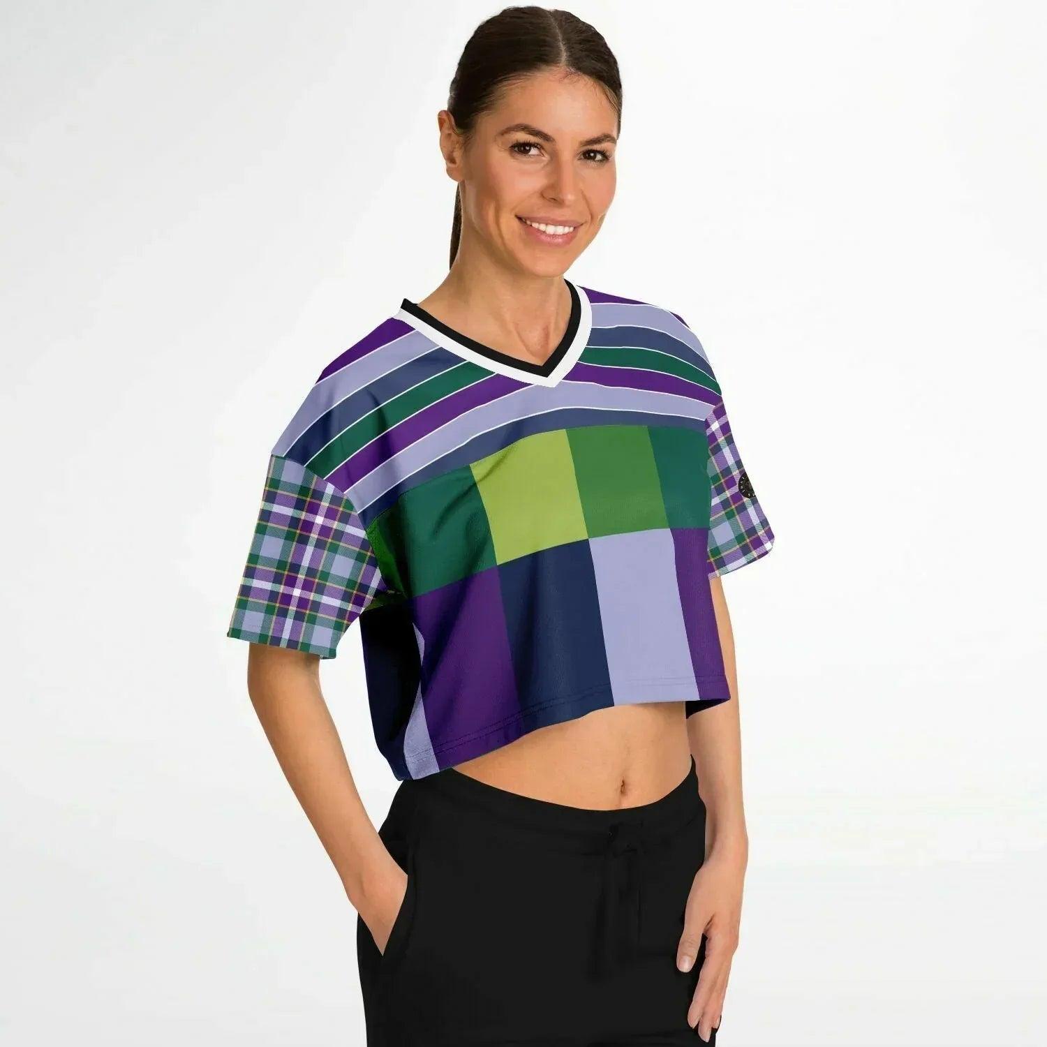 Purple Crush Rugby Stripe Plaid Eco-Poly Crop Jersey