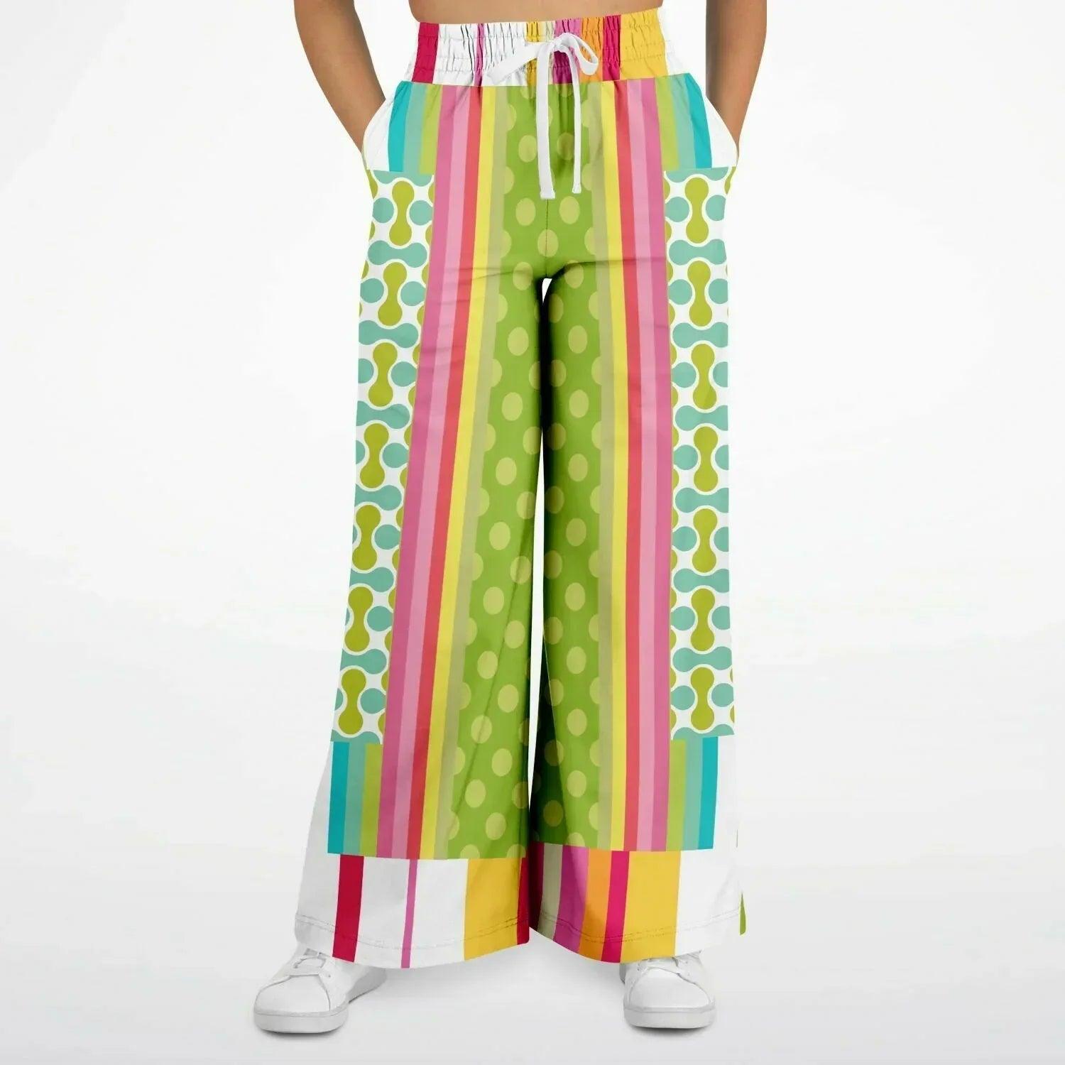 Green Anjou Pear Hobo Patchwork Eco-Poly Wide Leg Pants