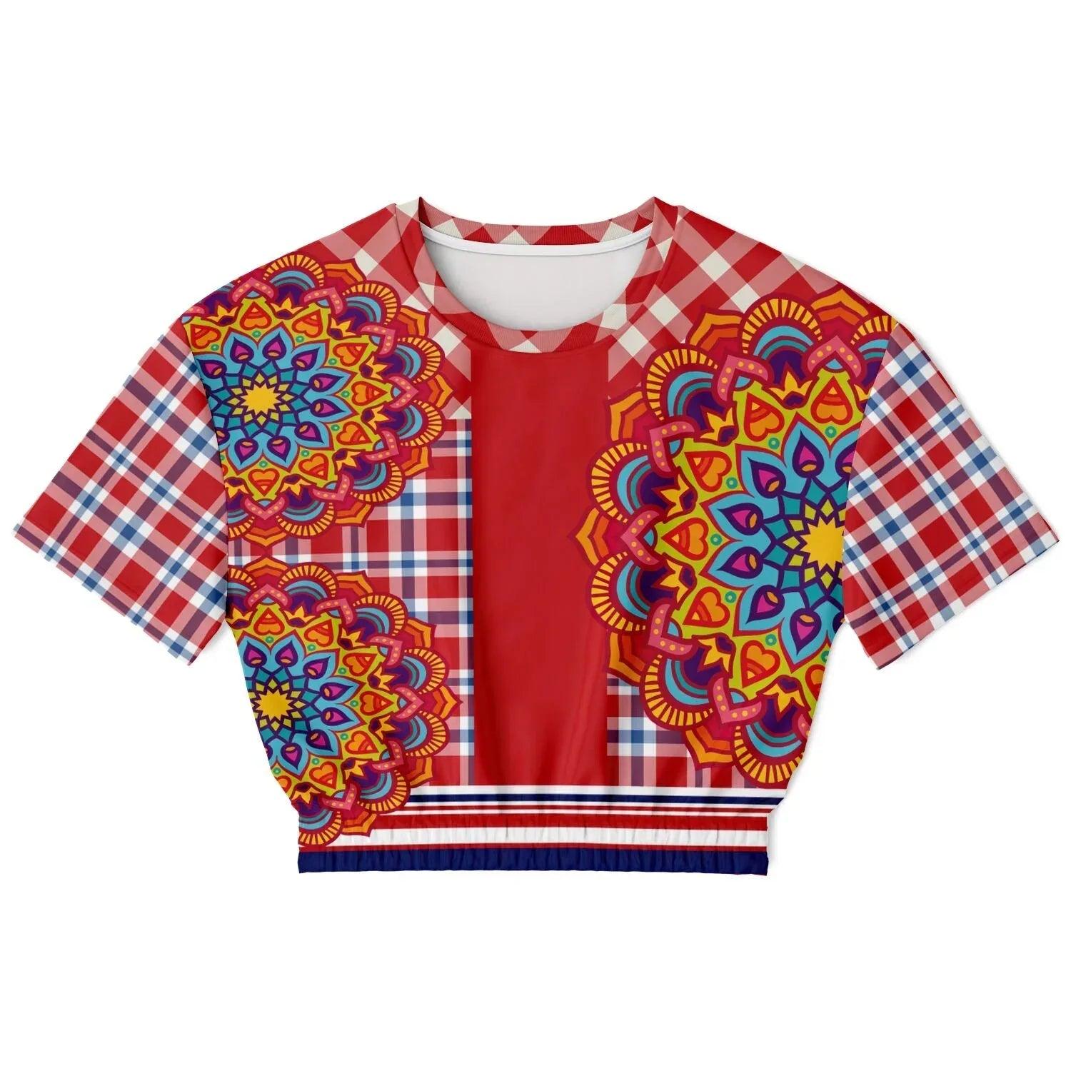 Hippy-Dippy Plaid Eco-Poly Cropped Short Sleeve Pullover