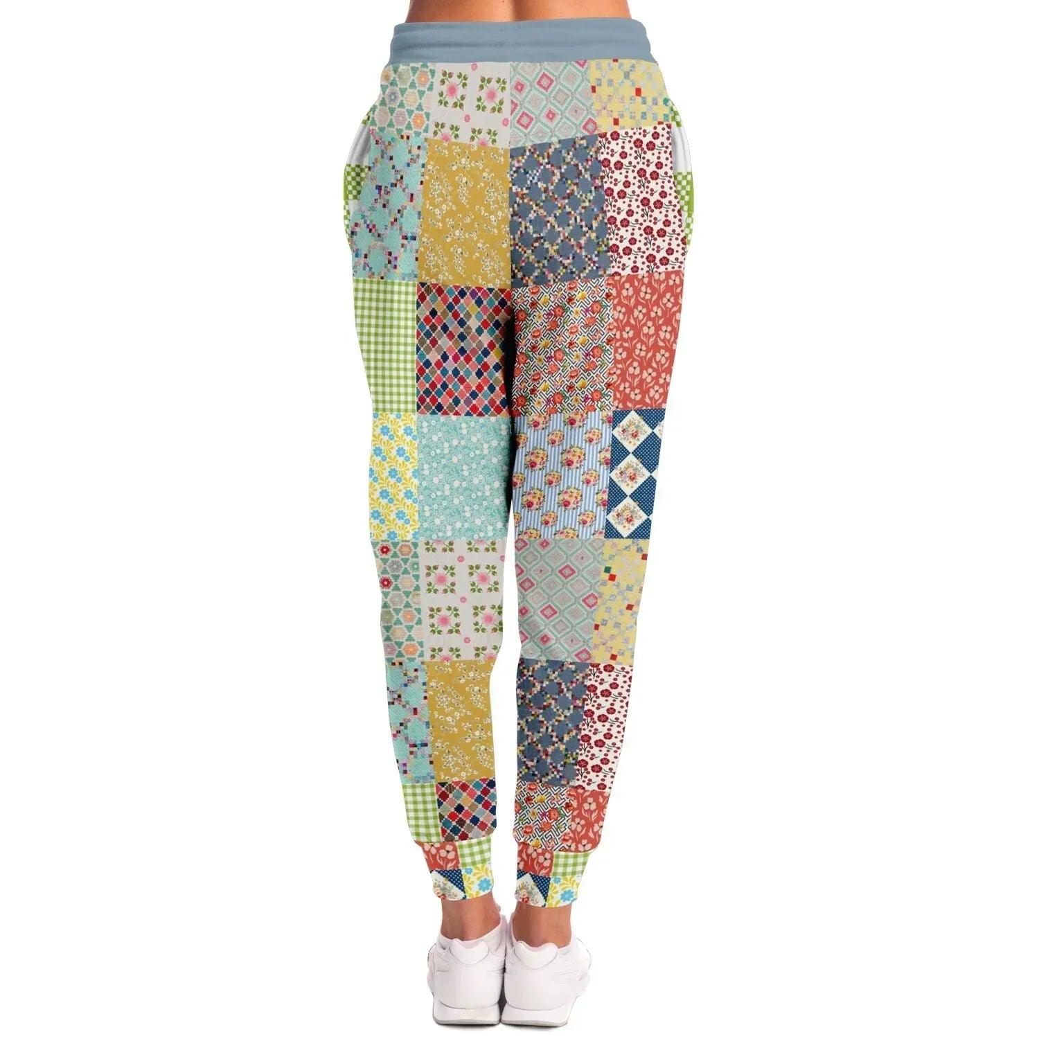 Blue Floral Quilt Patchwork Eco-Poly Unisex Joggers