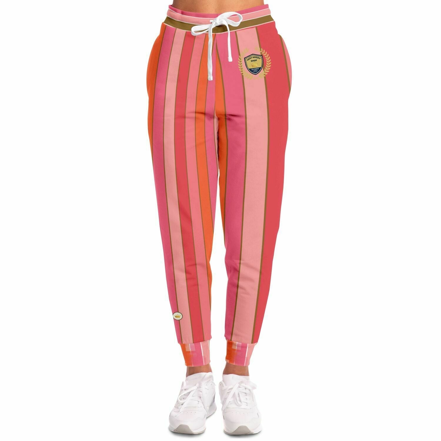 Coral Lipstick Rugby Stripe Eco-Poly Unisex Joggers
