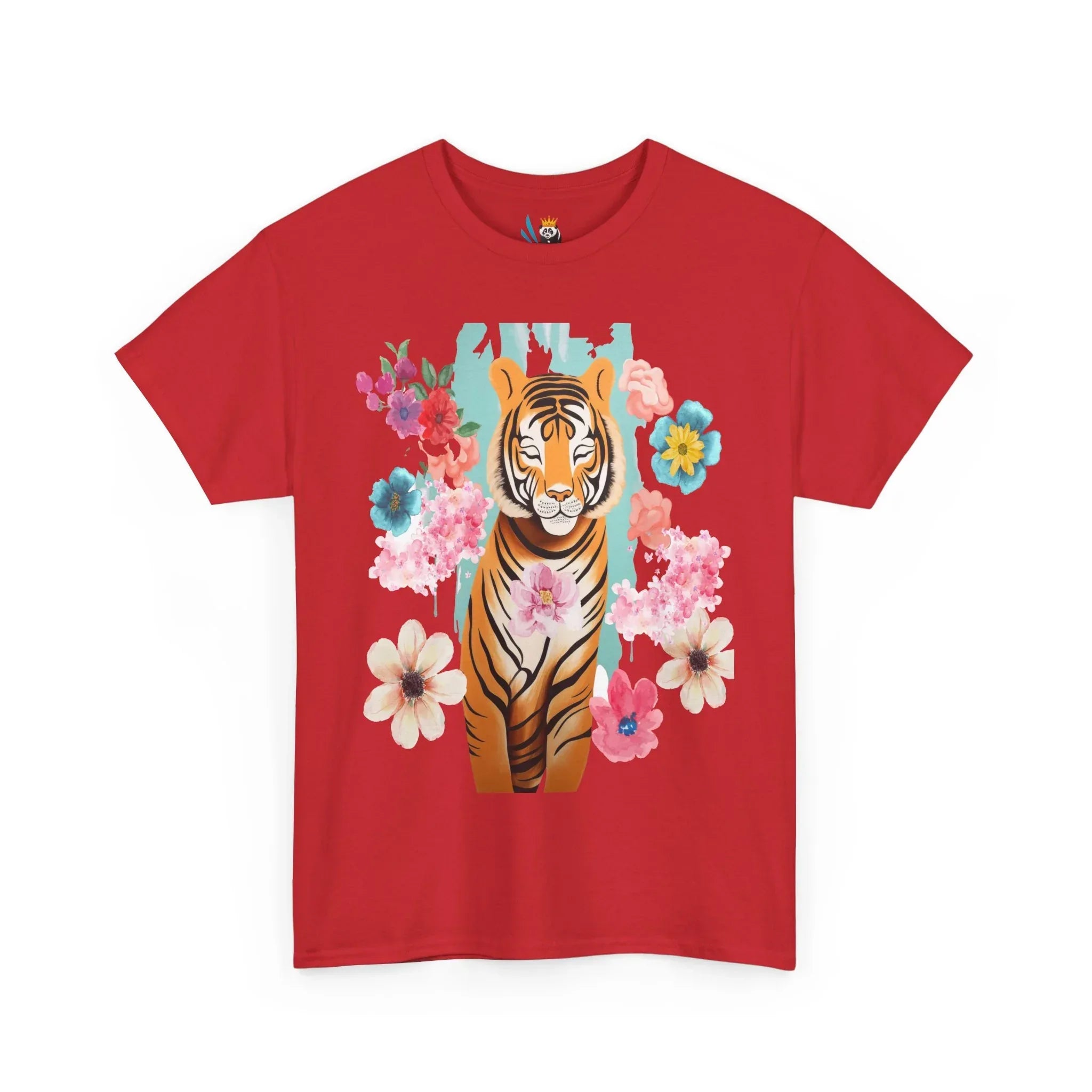 Tiger at Peace in Flowers Heavyweight Unisex Tee