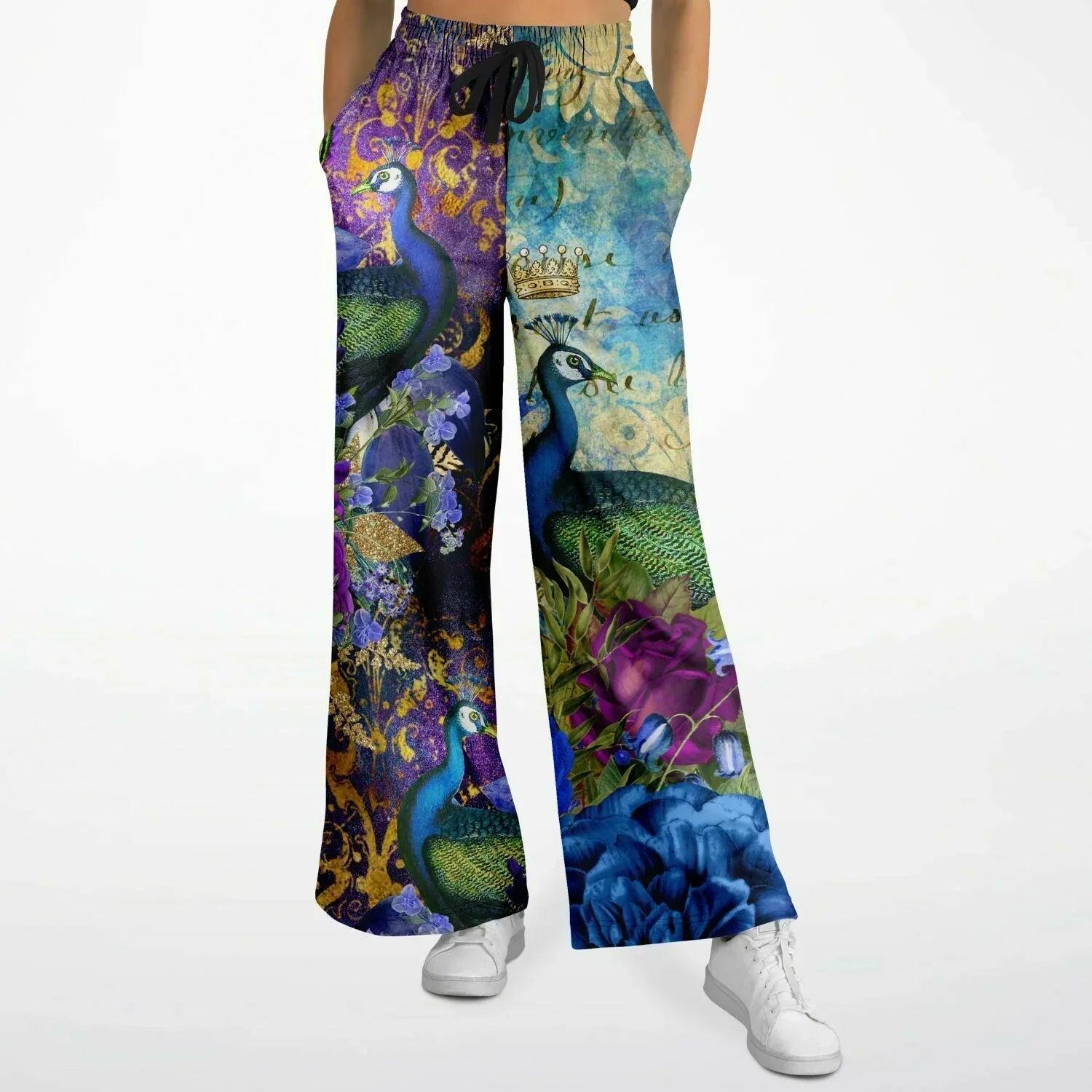 Purple Fusion Peacock in Bloom Eco-Poly Wide Leg Pants