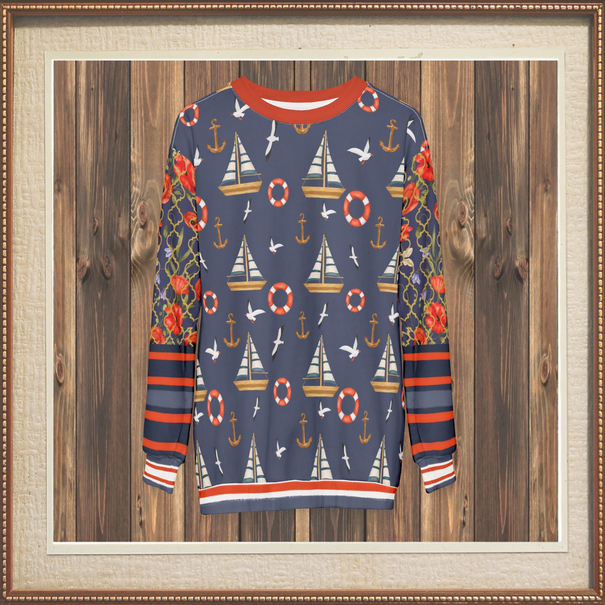 Sail Away in Denim Floral Trellis Unisex Sweatshirt (Gold Label)