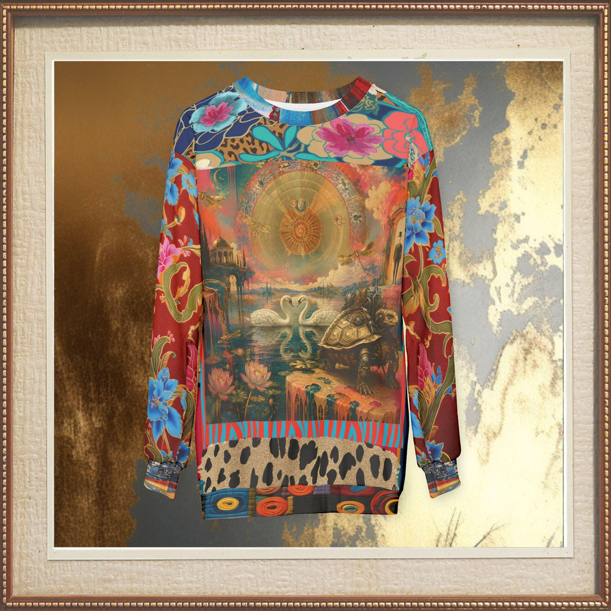 Celestial Swans in Zodiac Clockwork Garden Unisex Sweatshirt (Gold Label)