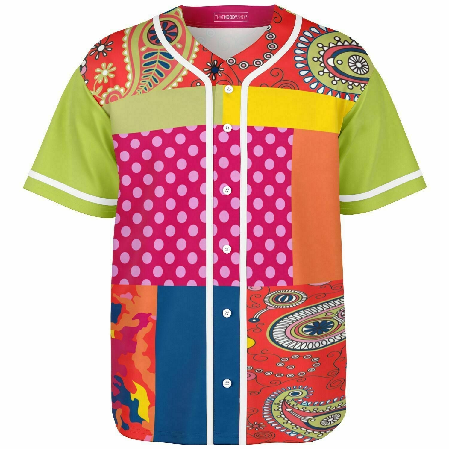 Chili Pepper Patchwork Eco-Poly Unisex Button Front Jersey