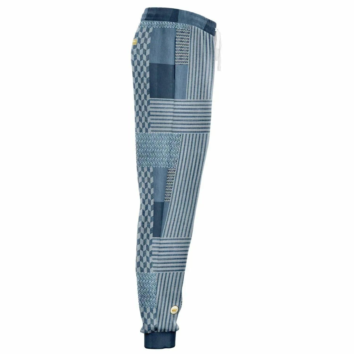 Denim Railroad Patchwork Print Eco-Poly Unisex Joggers