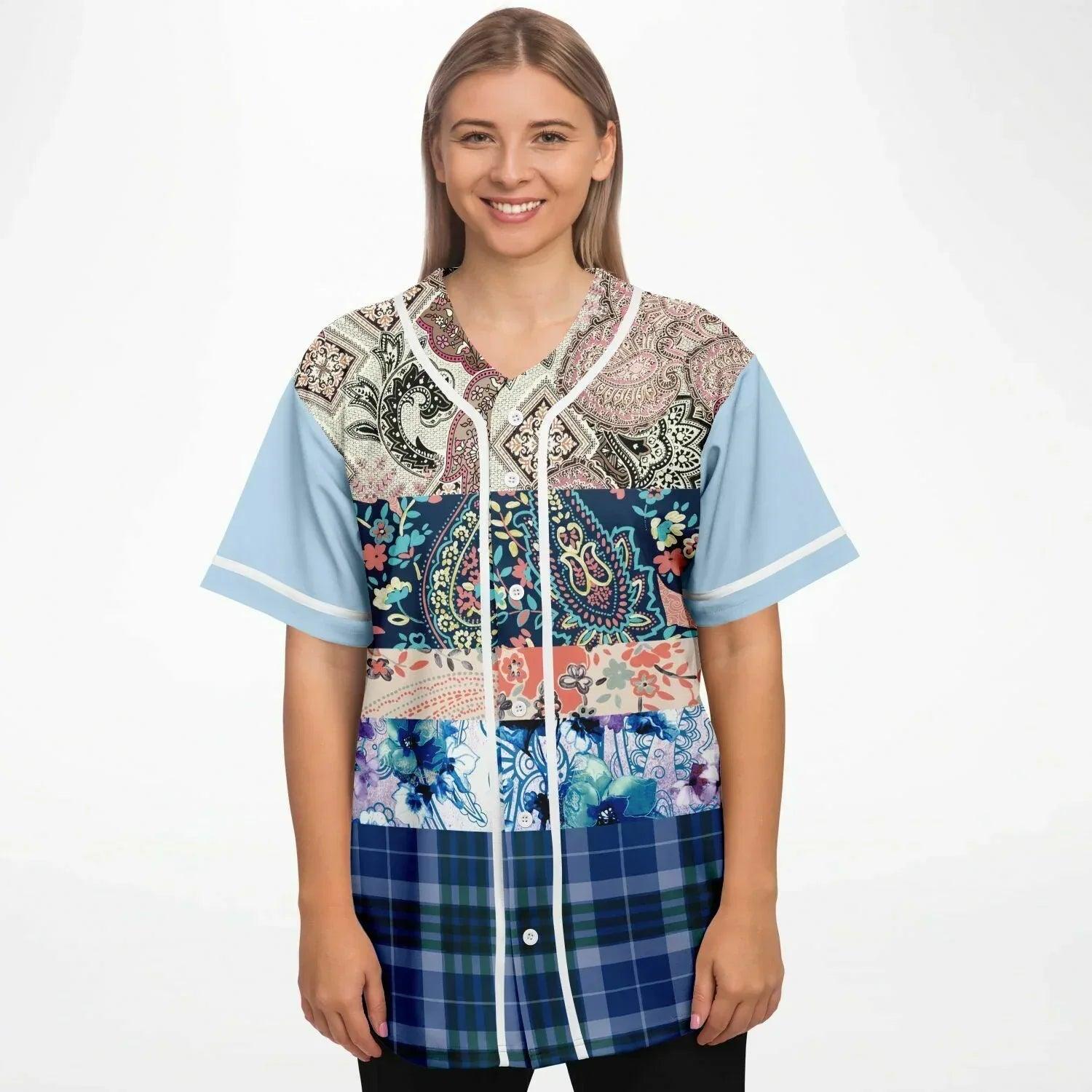 Dolores Park Paisley Print Short Sleeve Eco-Poly Baseball Jersey
