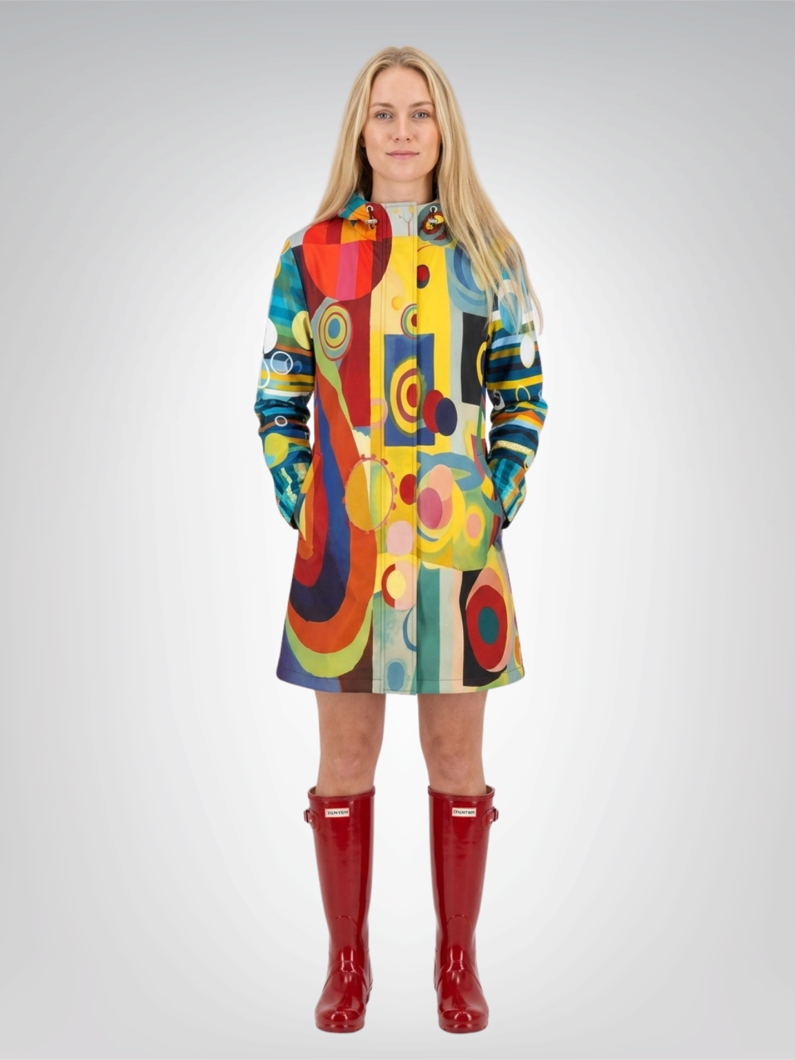 Abstract Orbit Stripe Womens Hooded Rain Jacket
