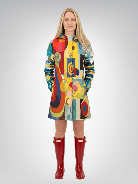 Abstract Orbit Stripe Womens Hooded Rain Jacket