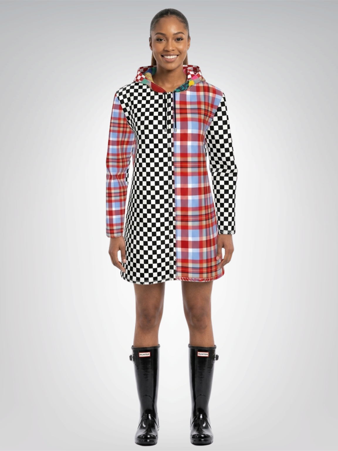 Check Me Out Plaid Womens Hooded Rain Jacket