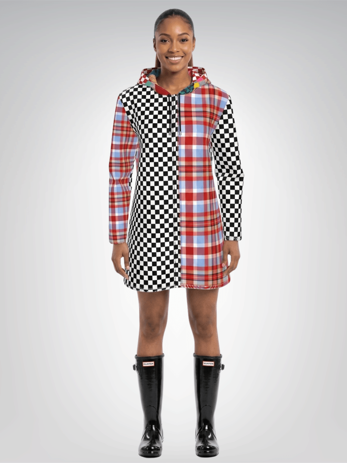 Check Me Out Plaid Womens Hooded Rain Jacket