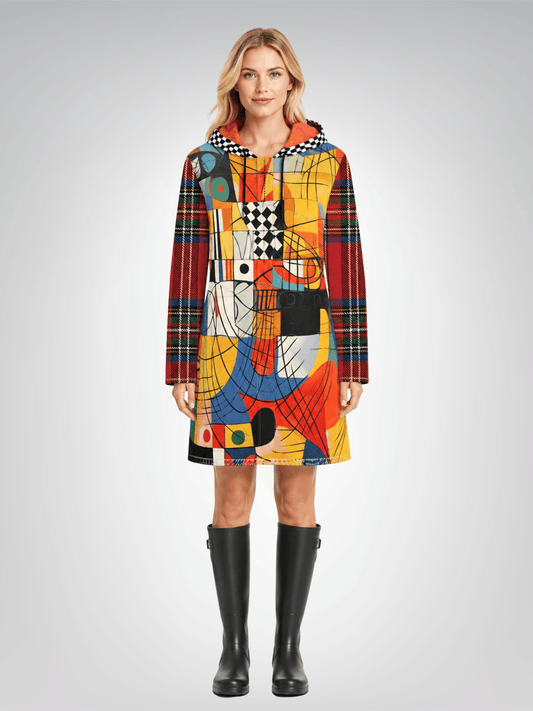 Checkerboard Abstract Plaid Womens Hooded Rain Jacket
