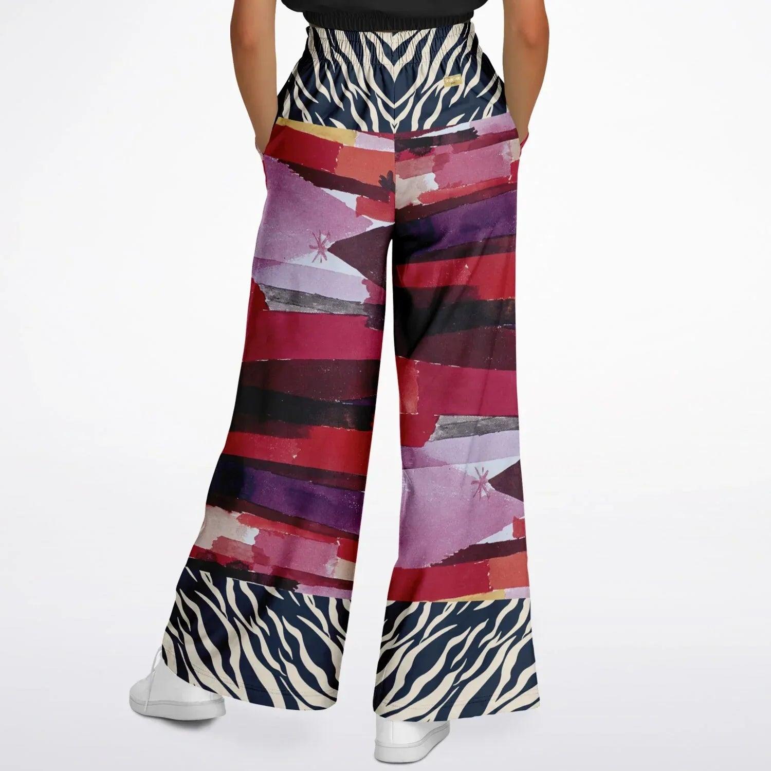 Forest Fowl in the Garden of Eden Red Stripe - Klee - Eco-Poly Wide Leg Pants