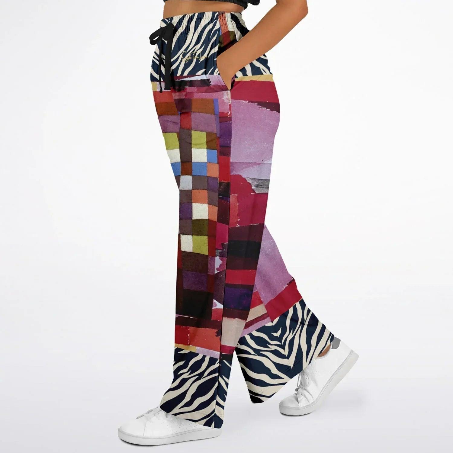 Forest Fowl in the Garden of Eden Red Stripe - Klee - Eco-Poly Wide Leg Pants