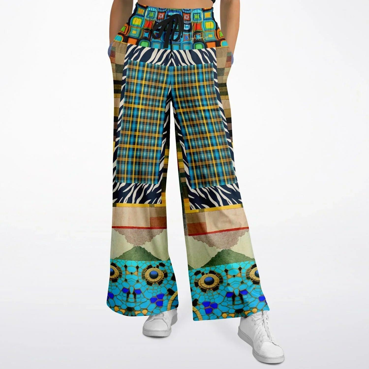 Forest Fowl in the Garden of Eden - Klee - Abstract Geo Eco-Poly Wide Leg Pants