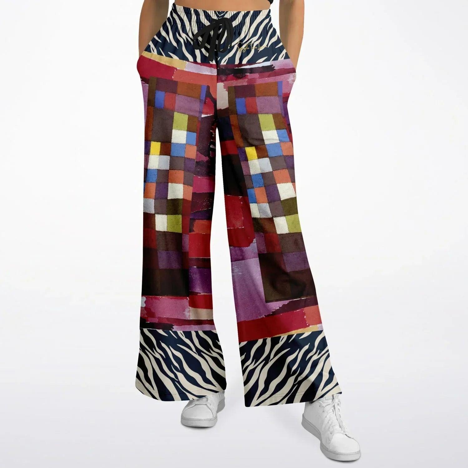 Forest Fowl in the Garden of Eden Red Stripe - Klee - Eco-Poly Wide Leg Pants