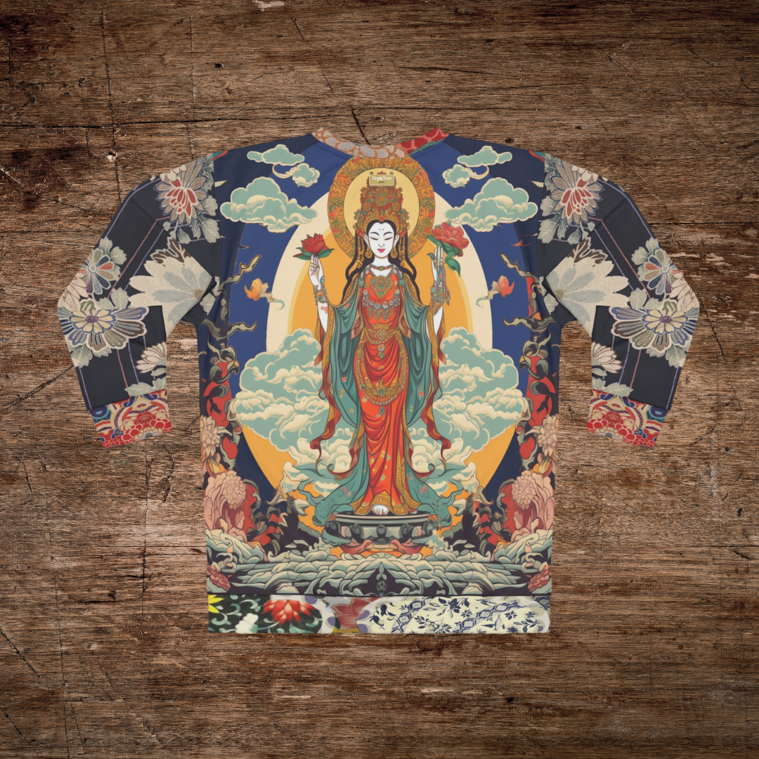Guan Yin Compassion Goddess in Blue Unisex Sweatshirt (Gold Label)