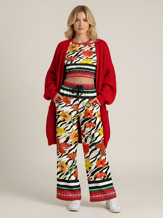 Meet Me in Tangiers in Floral Stripe Eco-Poly Wide Leg Pants