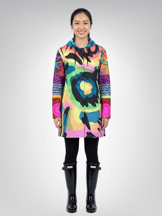 Neon Electric Jungle Remix Womens Hooded Rain Jacket