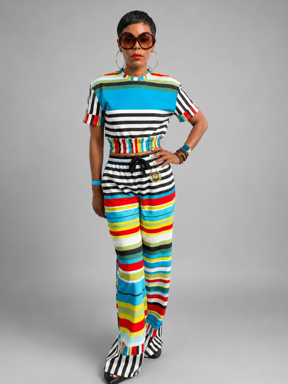 Everglades Jailhouse Stripe Eco-Poly Short Sleeve Cropped Pullover