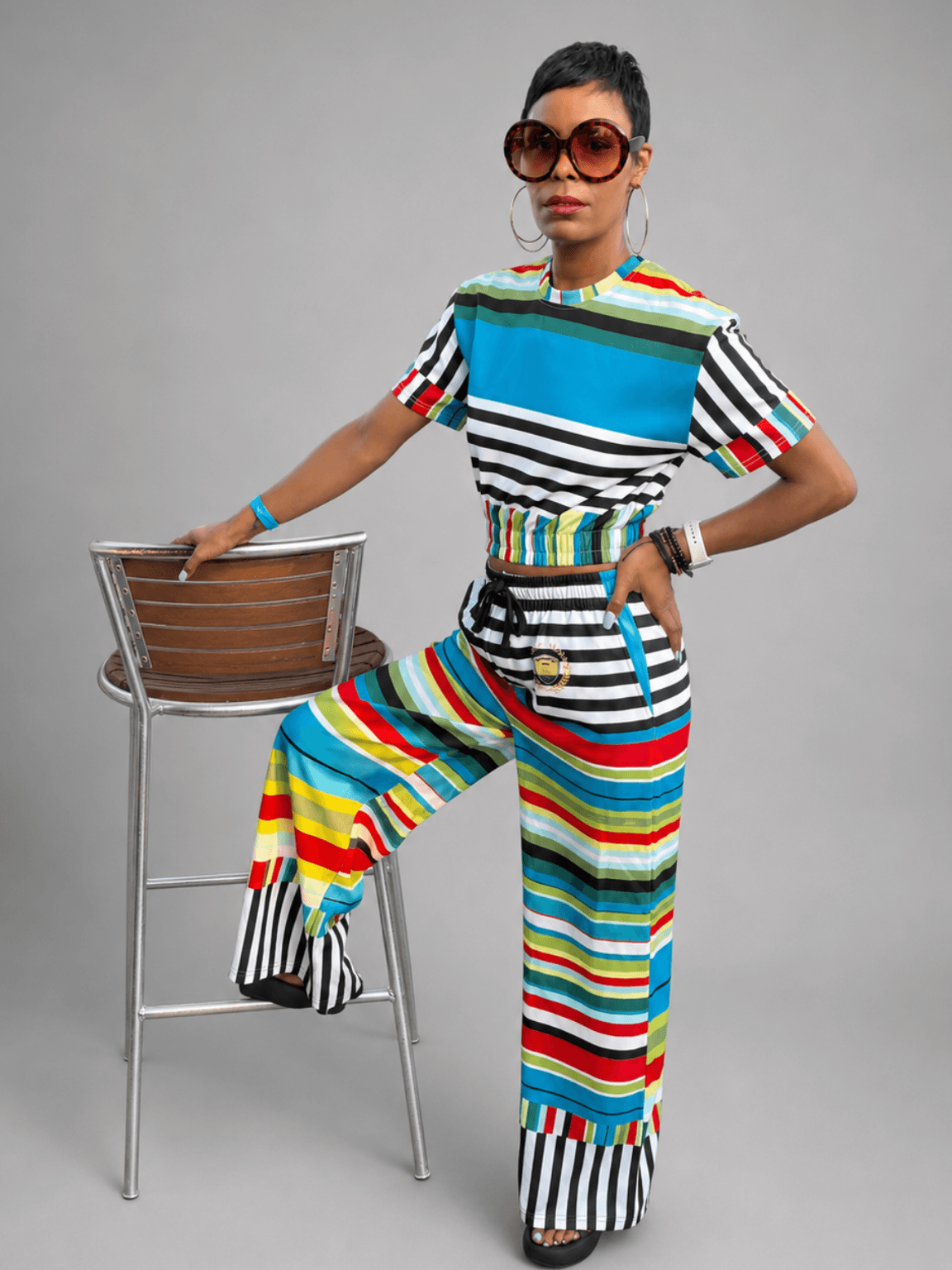 Everglades Jailhouse Stripe Eco-Poly Short Sleeve Cropped Pullover