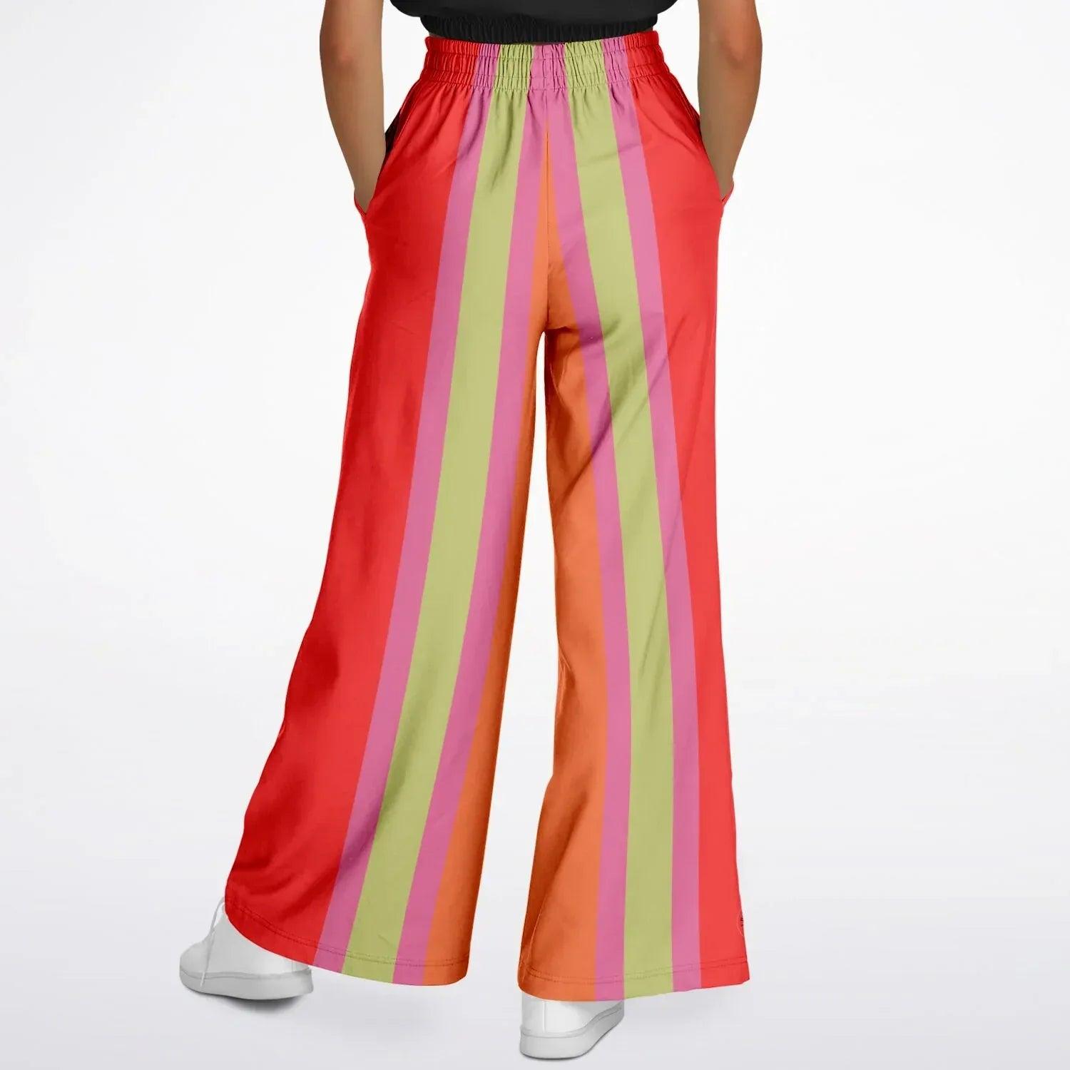 Chili Pepper Colorblock Trio Stripe Eco-Poly Wide Leg Pants