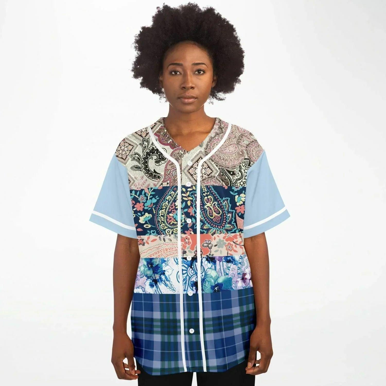 Dolores Park Paisley Print Short Sleeve Eco-Poly Baseball Jersey
