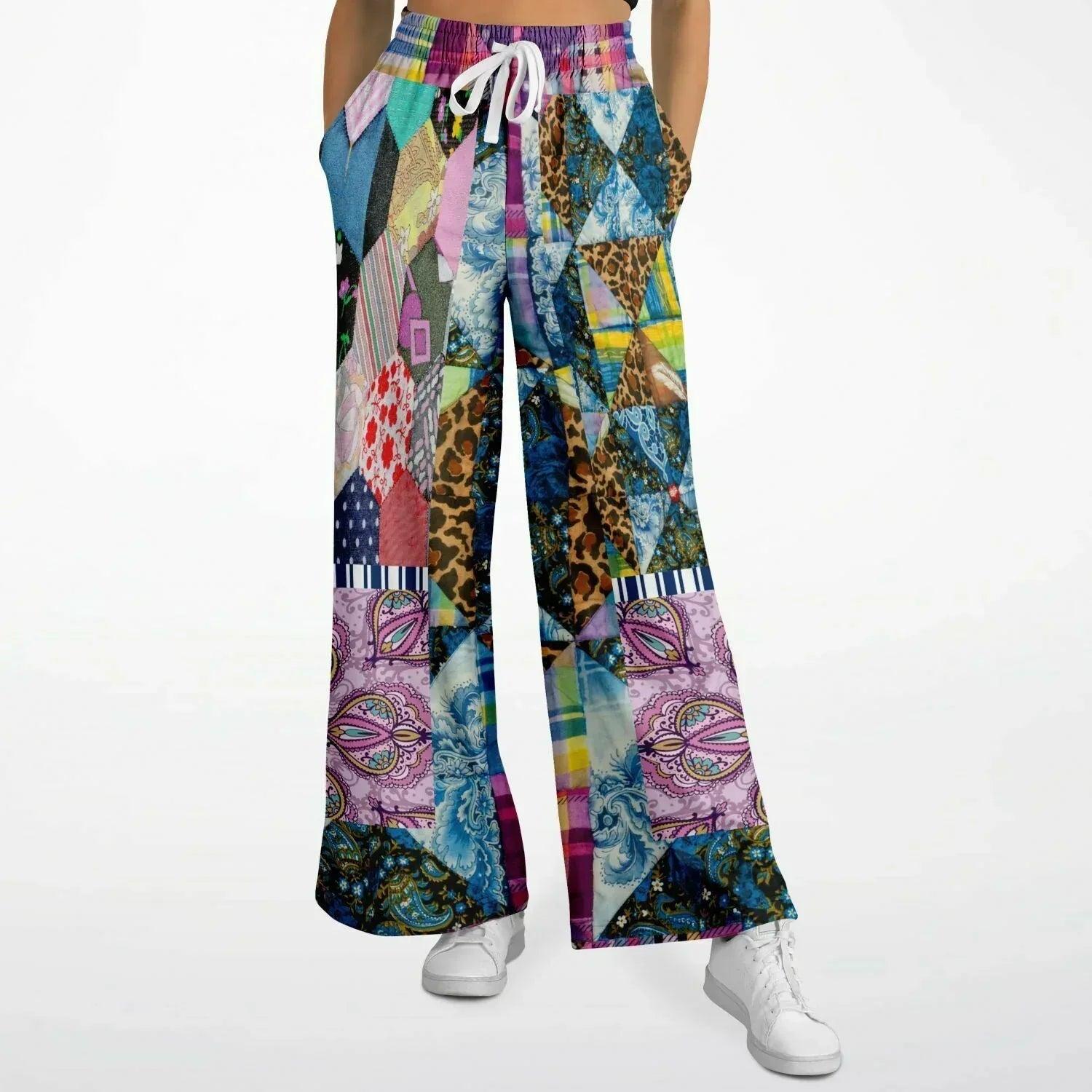 Gypsy Queen Juxtapose Purple Patchwork Quilt Eco-Poly Wide Leg Pants
