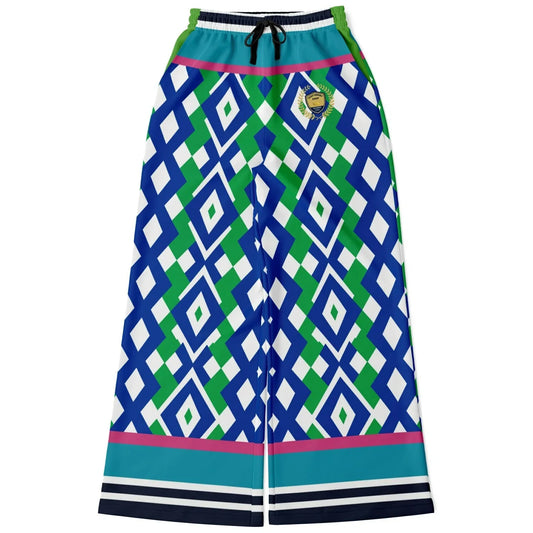 Abstract in Blue and Green Eco-Poly Wide Leg Pants