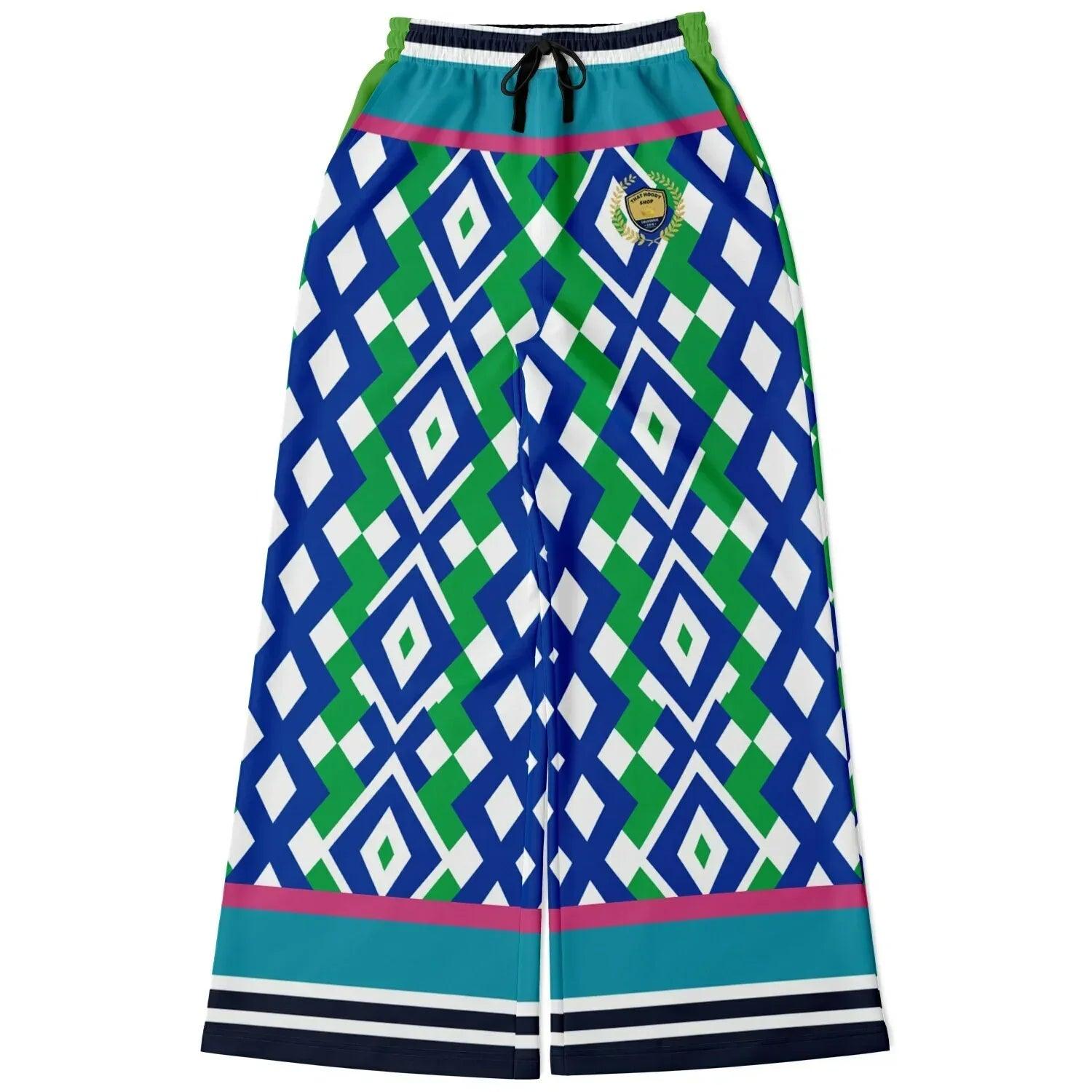 Abstract in Blue and Green Eco-Poly Wide Leg Pants