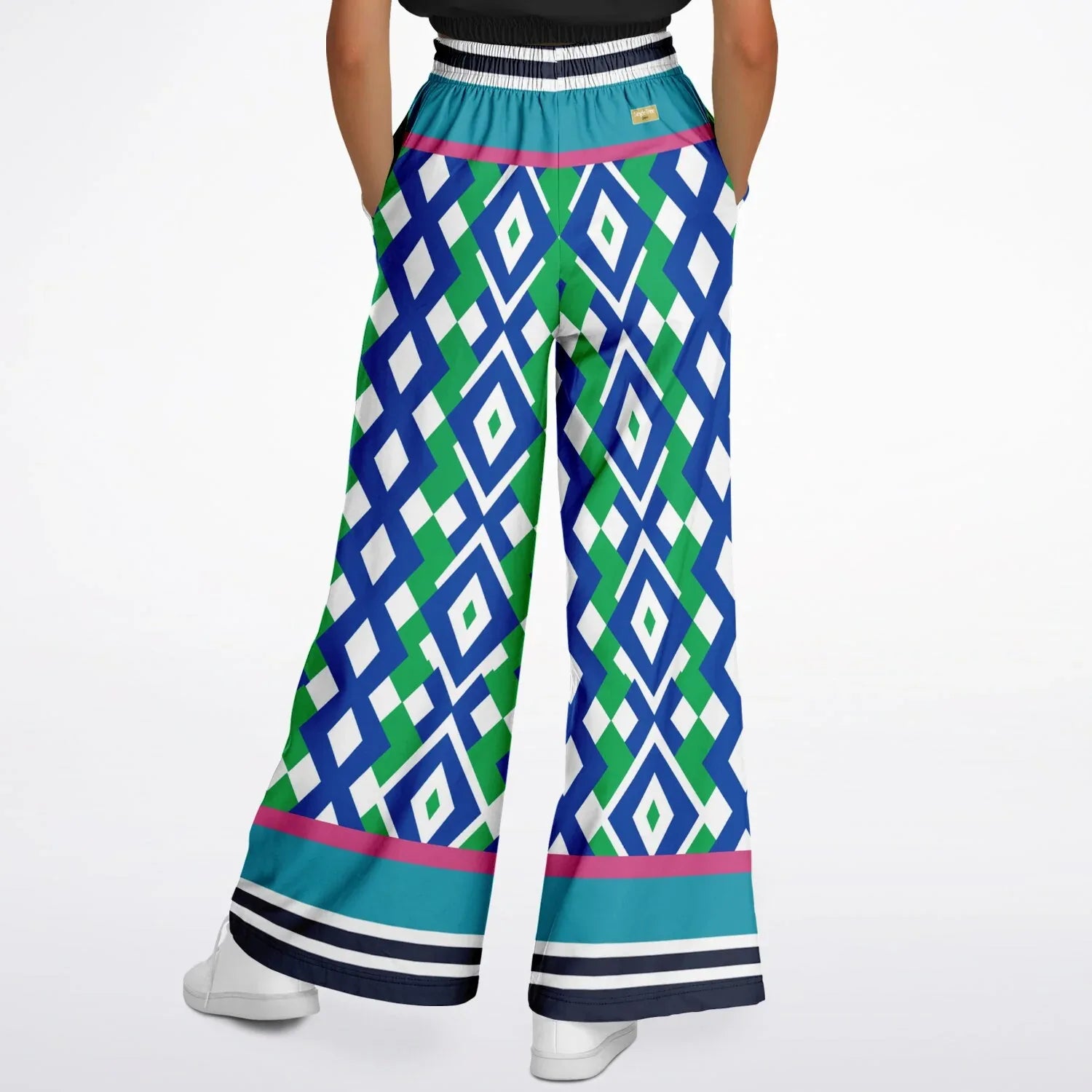 Abstract in Blue and Green Eco-Poly Wide Leg Pants