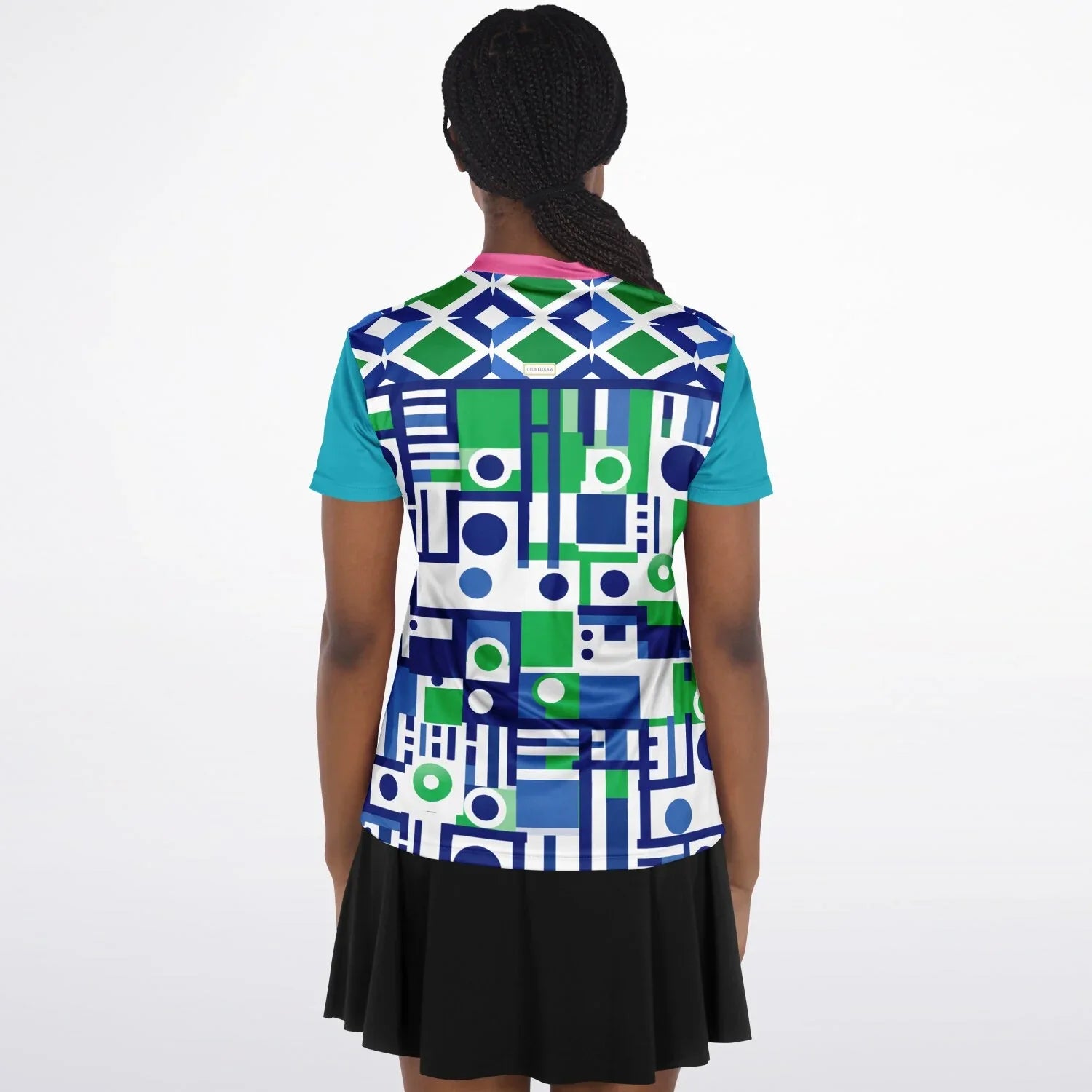 Abstract in Blue and Green Mandarin Collar Ladies Polo Golf Shirt