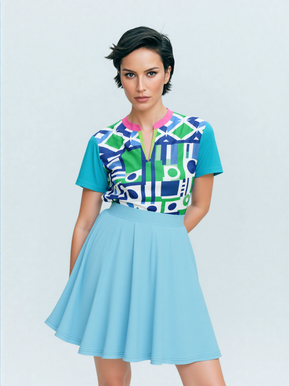 Sky Blue Solid Skater-Style Golf Skirt