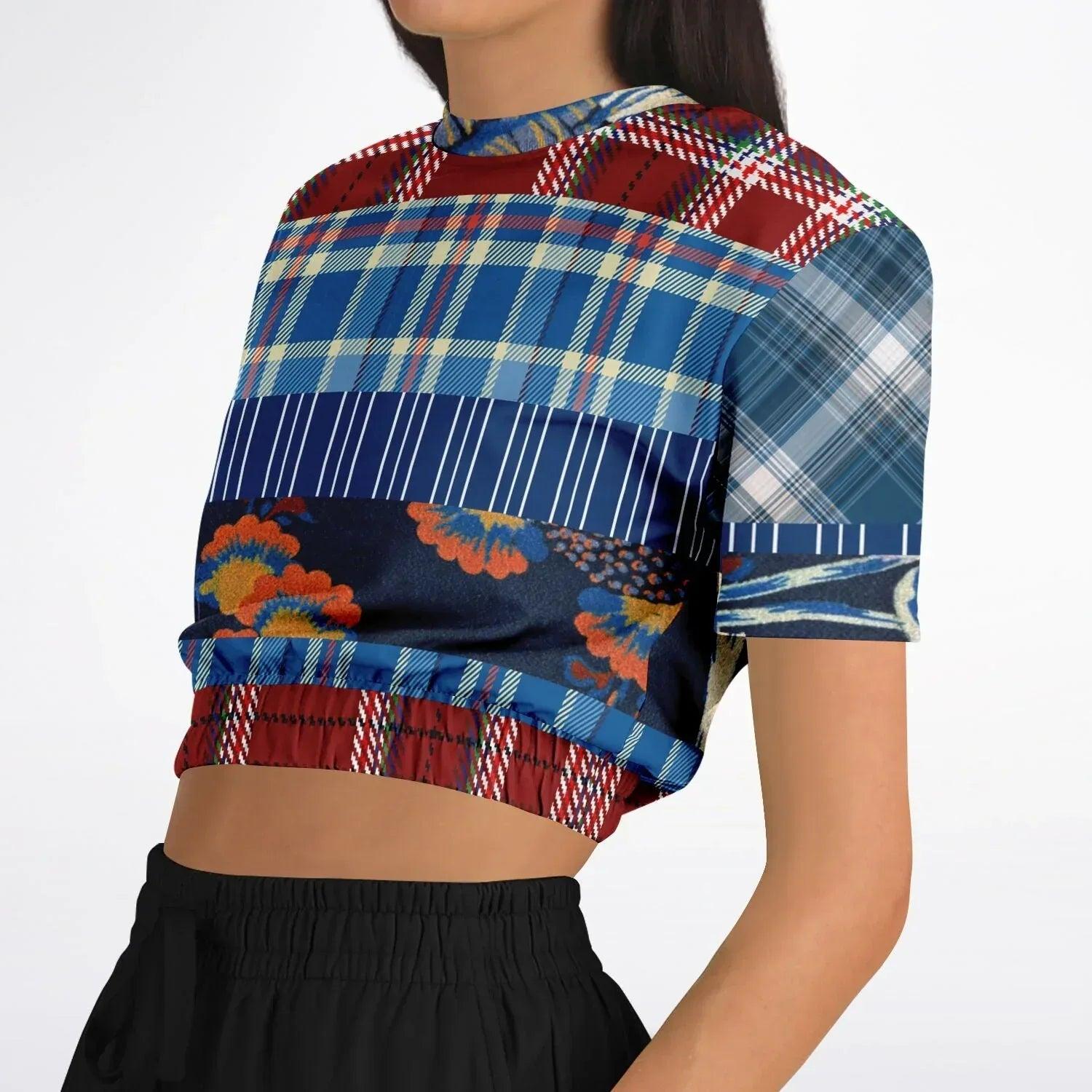 Andromeda Blue Plaid Cropped Sweater Pullover