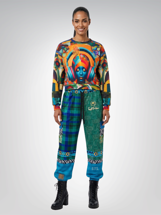 Afro Pop Girl Abstract Mosaic Print Cropped Sweatshirt (Gold Label)