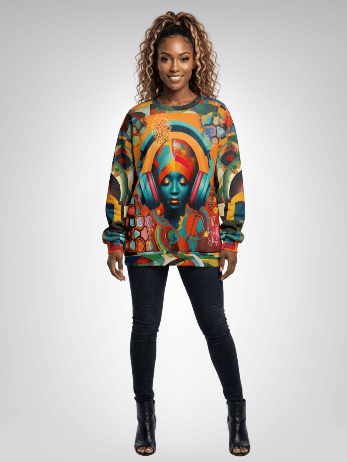 Afro Pop Girl Abstract Mosaic Print Unisex Sweatshirt (Gold Label)