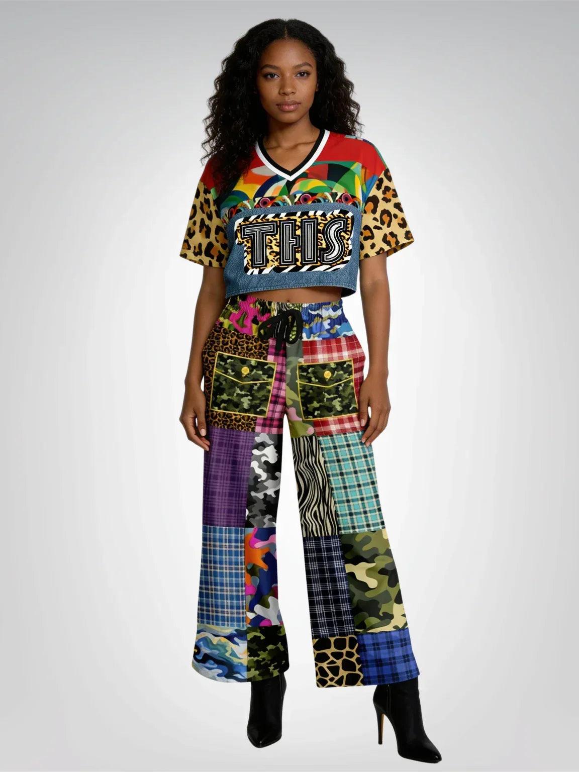 Afro-Queen Solace THS Leopard Eco-Poly V-neck Crop Jersey