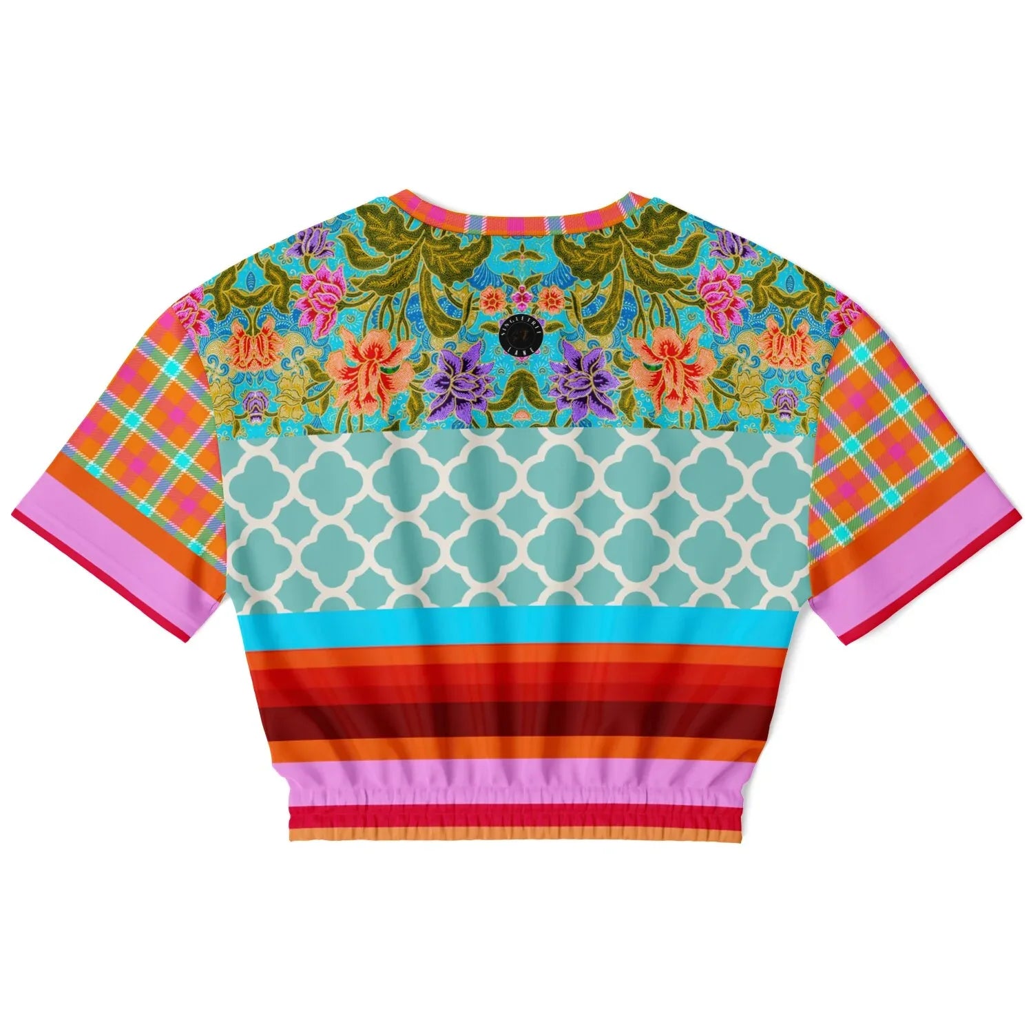 Age of Aquarius Batik Floral Stripe Eco-Poly Short Sleeve Cropped Pullover