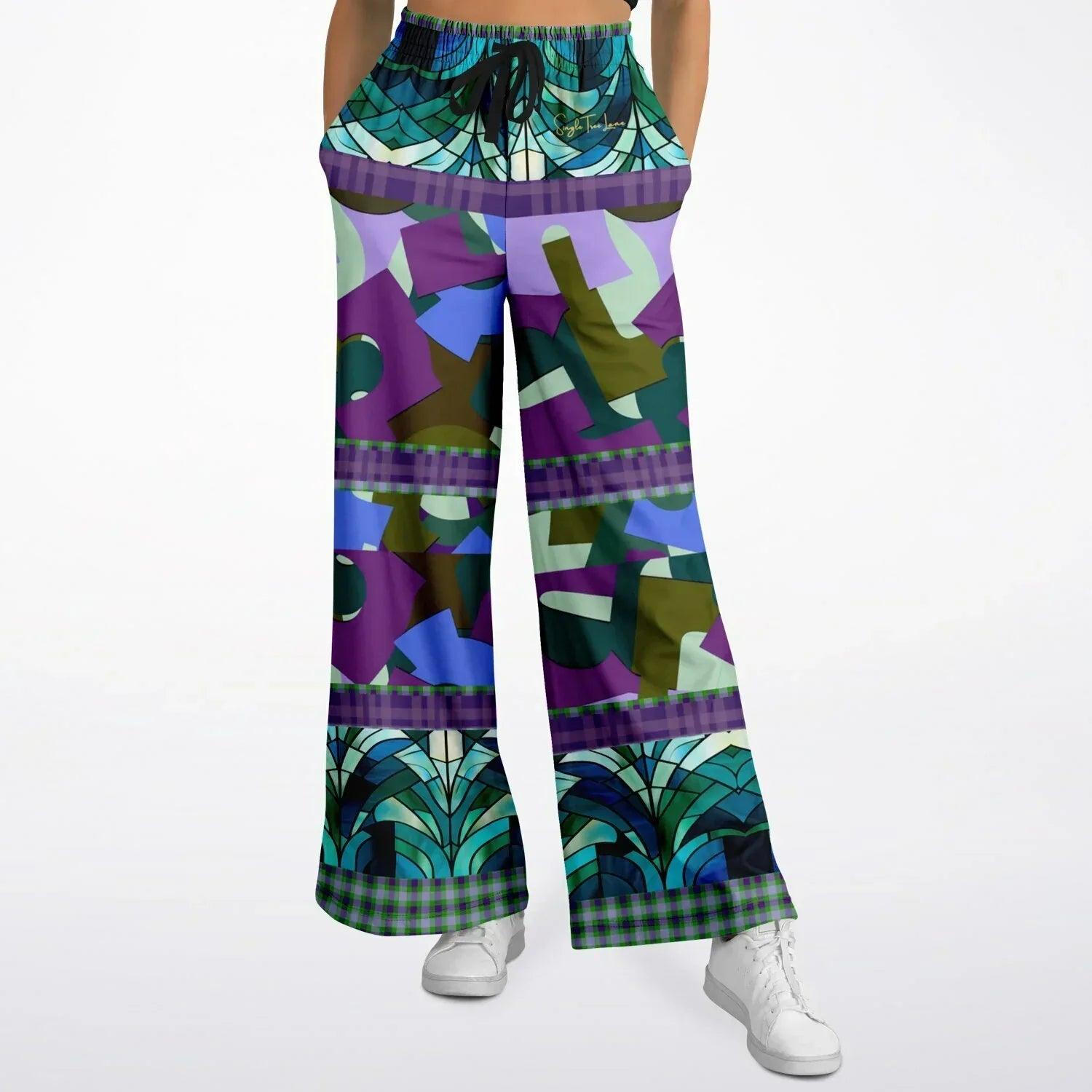 Almond Twig in Bloom - Van Gogh - Abstract Camo Patchwork Eco-Poly Wide Leg Pants